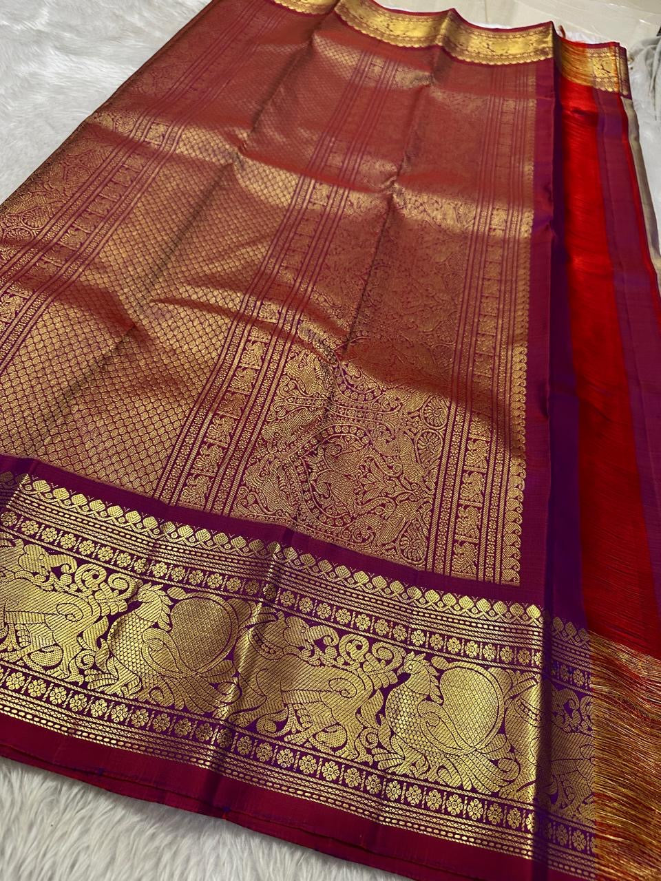 Classic Mauve & Berry Pink Elegance Kanchipuram Handloom Silk Saree SS23672