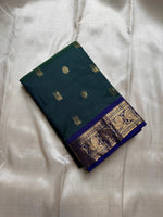 Load image into Gallery viewer, Classic Pine Green &amp; Royal Blue Elegance Kanchipuram Handloom Silk Saree SS27245
