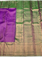 Load image into Gallery viewer, Classic Purple Violet &amp; Green 2gm Zari Elegance Kanchipuram Handloom Silk Saree SS25438

