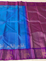 Load image into Gallery viewer, Azure Blue &amp; Glow Purple 2 gm Zari Elegance Kanchipuram Handloom Silk Saree SS20560
