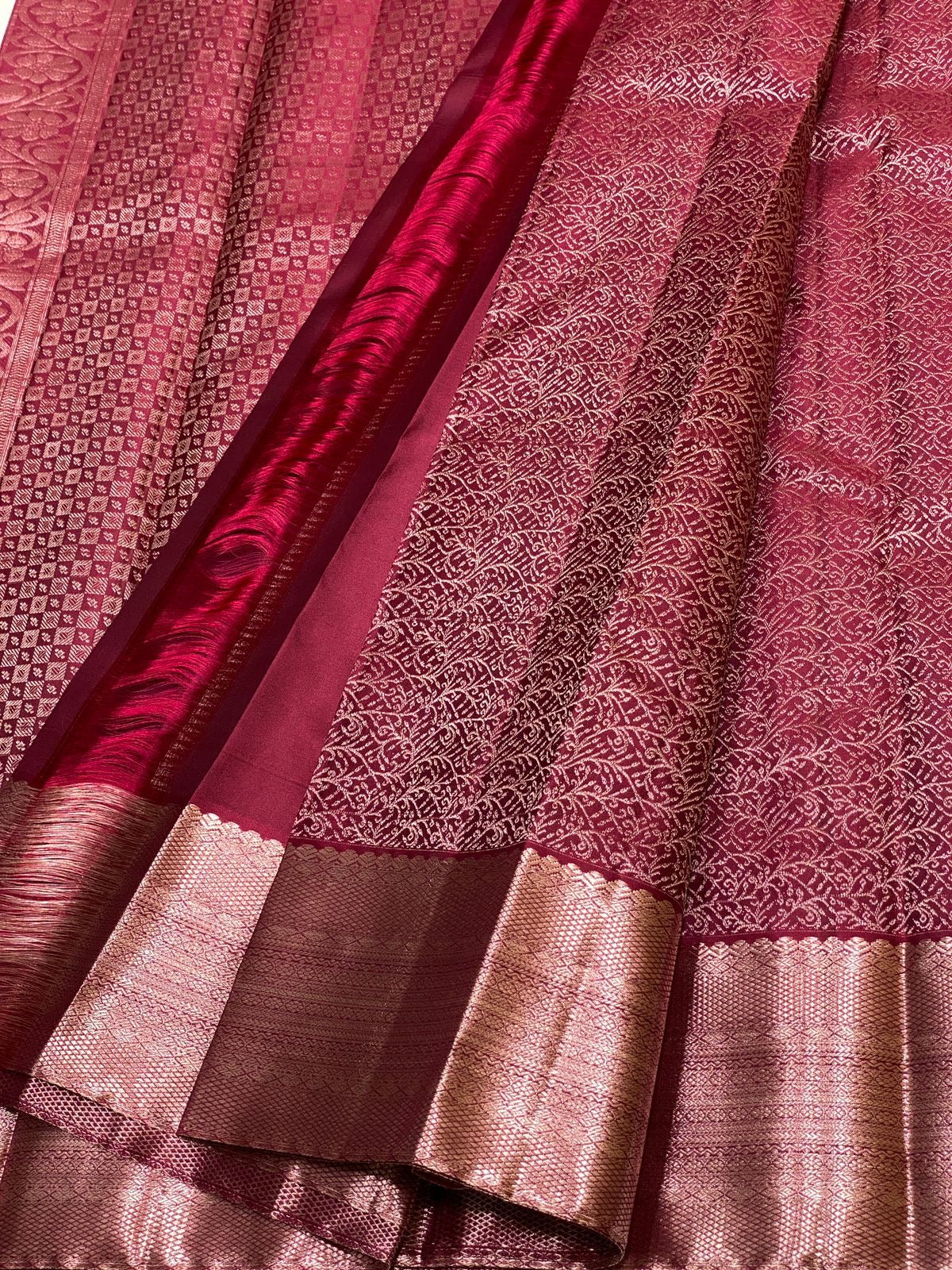 Classic Wine Red 2gm Antique Zari Bridal Elegance Kanchipuram Handloom Silk Saree SS25325