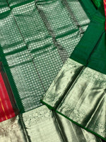 Load image into Gallery viewer, Classic Tomato Red &amp; Emerald Green 2gm Zari Elegance Kanchipuram Handloom Silk Saree SS24615
