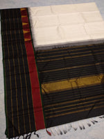 Load image into Gallery viewer, Classic Butter Cream &amp; Charcoal Black Elegance Kanchipuram Handloom Silk Saree SS24505
