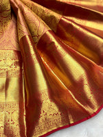 Load image into Gallery viewer, Classic Crimson Red 2gm Zari Bridal Elegance Kanchipuram Handloom Silk Saree SS25358
