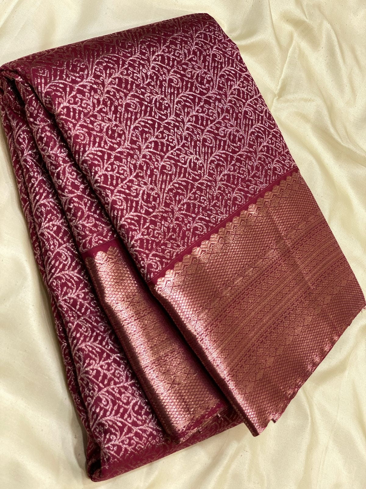 Classic Wine Red 2gm Antique Zari Bridal Elegance Kanchipuram Handloom Silk Saree SS25325