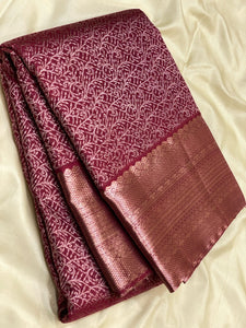 Classic Wine Red 2gm Antique Zari Bridal Elegance Kanchipuram Handloom Silk Saree SS25325