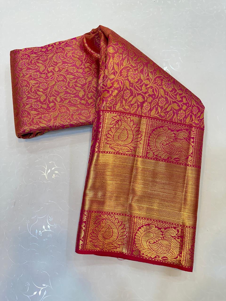 Classic Pink Bridal Elegance Kanchipuram Tissue Handloom Silk Saree SS25273