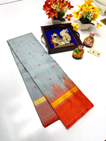 Load image into Gallery viewer, Classic Metallic Grey &amp; Apricot Orange  Korvai Elegance Handloom Soft Silk Saree SS24107
