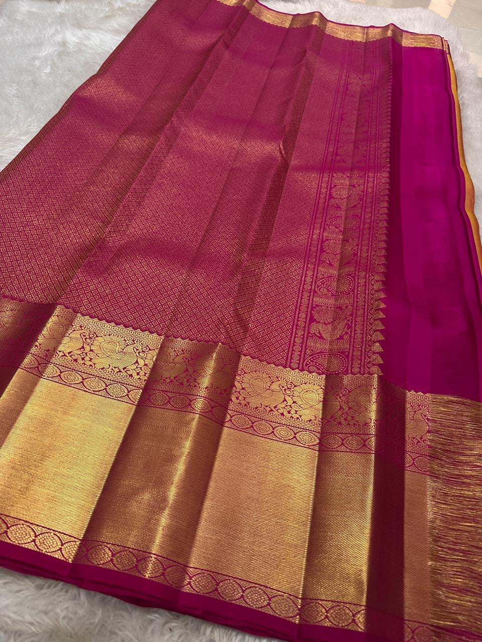 Classic Orange & Deep Pink Elegance Kanchipuram Handloom Silk Saree SS24841