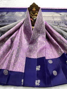 Pastel Lilac & Steel Blue 2gm Zari Elegance Kanchipuram Handloom Silk Saree SS25367