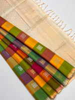 Load image into Gallery viewer, Classic Red Green &amp; Yellow Cream Double Warp Elegance Handloom Soft Silk Saree SS28458

