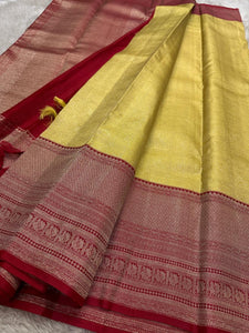 Classic Champagne Tint & Ruby Red Bridal Elegance Kanchipuram Handloom Silk Saree SS26097