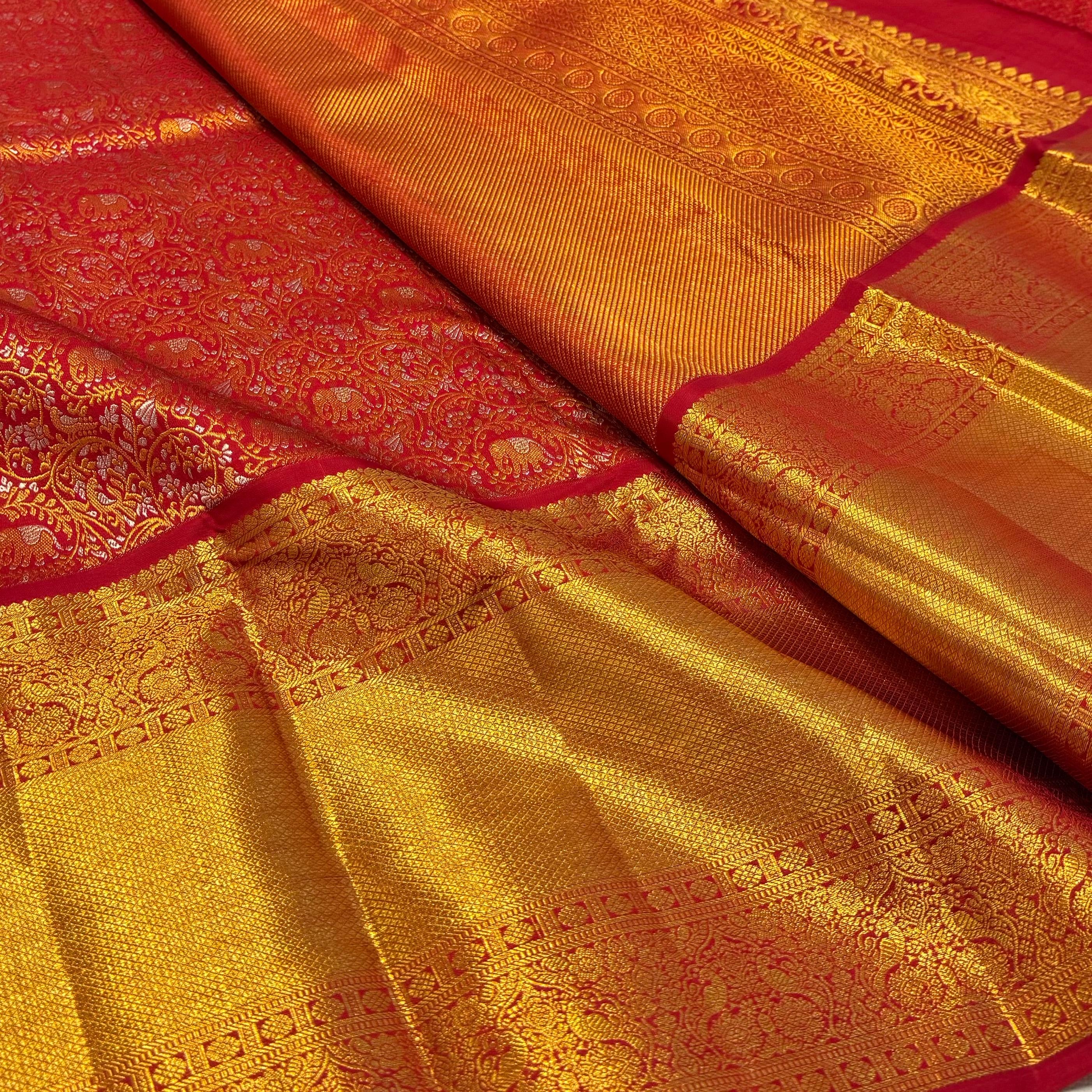 Classic Burnt Orange 2gm Zari Elegance Kanchipuram Handloom Silk Saree SS24141