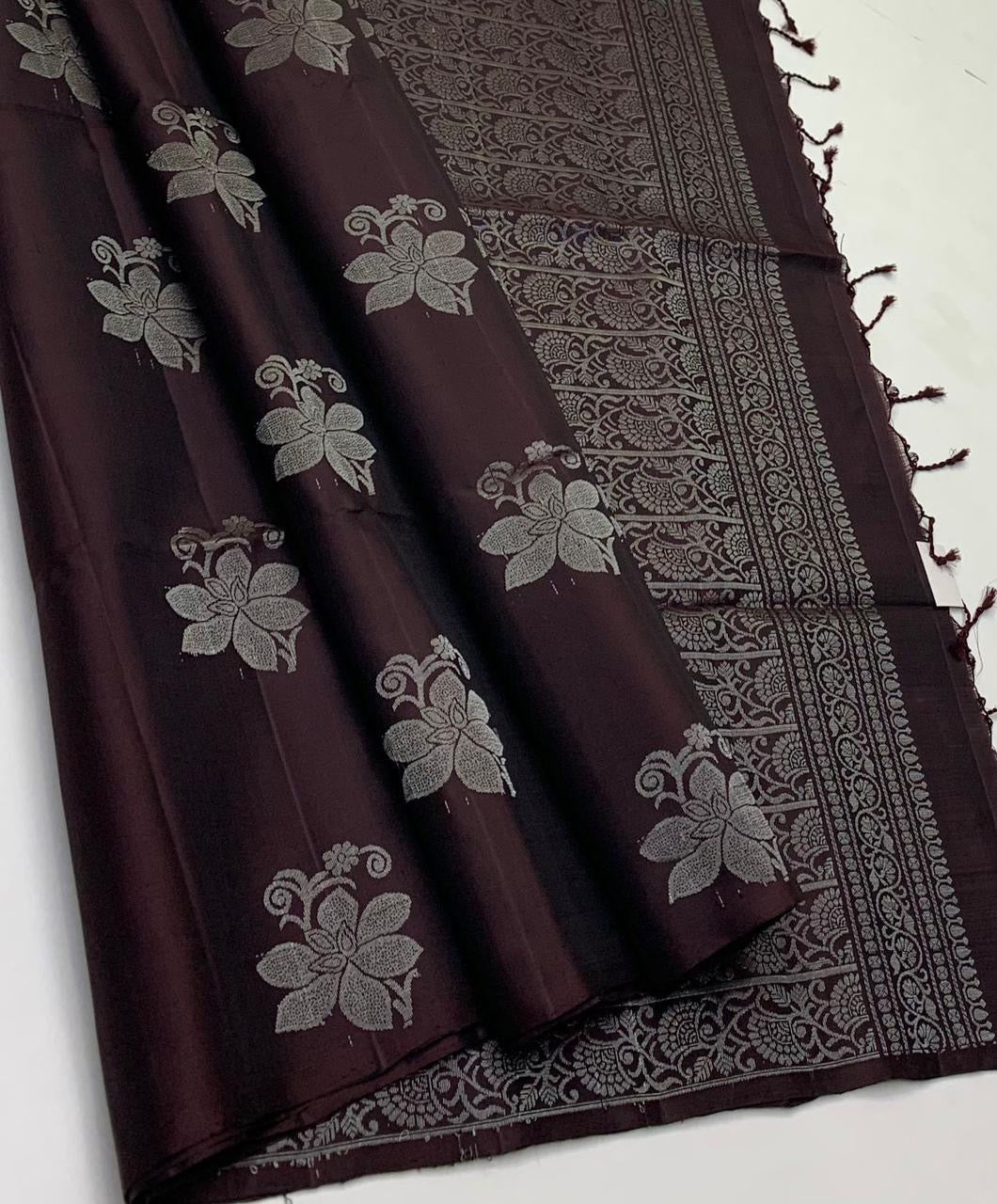 Classic Coffee Brown Double Warp Elegance Handloom Soft Silk Saree SS26416