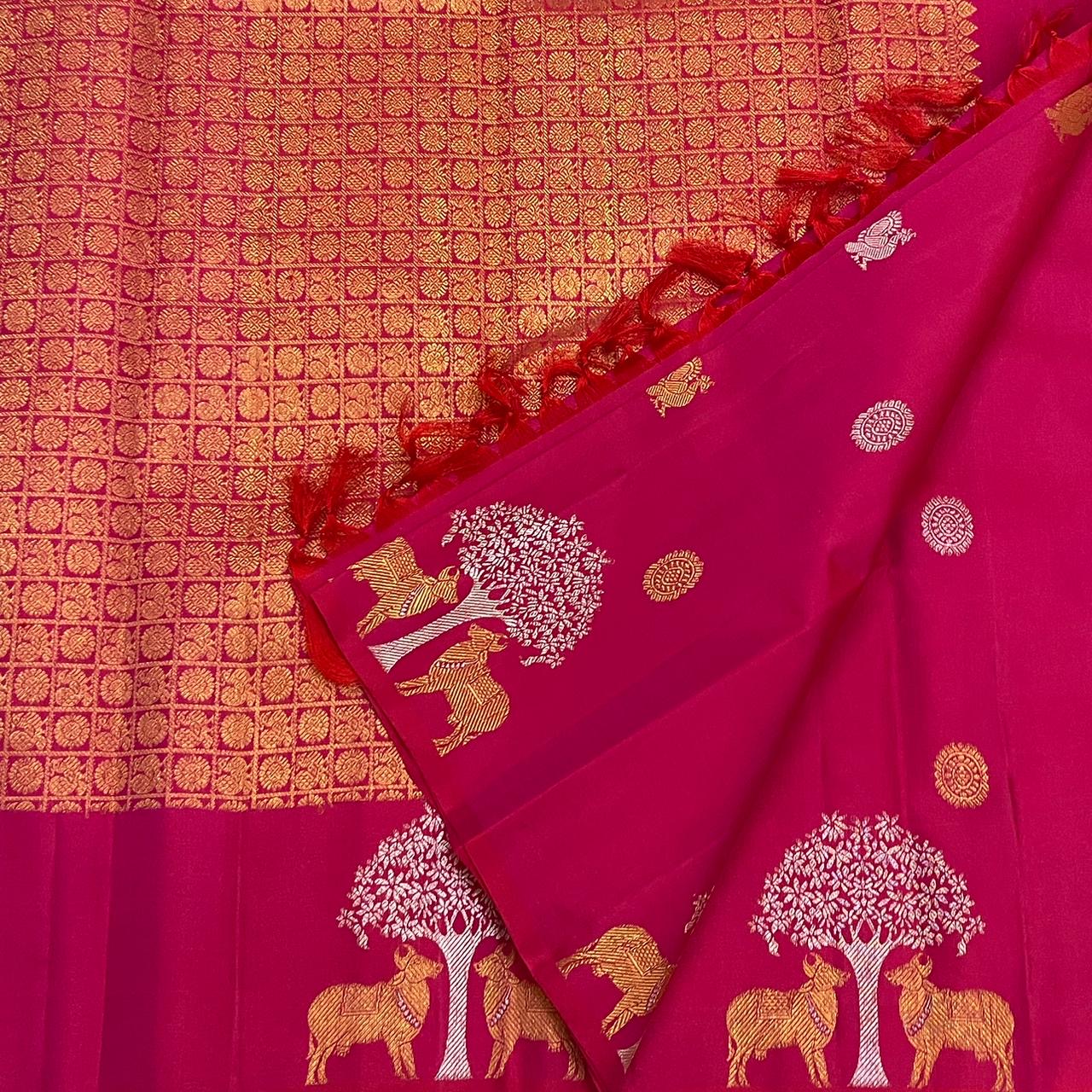 Classic Deep Pink 2gm Zari Elegance Kanchipuram Handloom Silk Saree SS25303