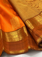 Load image into Gallery viewer, Classic Orange &amp; Mustard Valakappu Special 2gm Zari Elegance Kanchipuram Handloom Silk Saree SS27148
