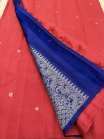 Load image into Gallery viewer, Classic Tomato Red &amp; Blue 1gm Zari  Elegance Kanchipuram Handloom Silk Saree SS24761
