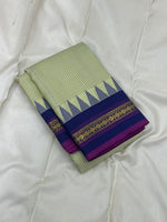 Load image into Gallery viewer, Classic Sage Green &amp; Royal Blue 1gm Zari Vintage Thread Checks Korvai Kanchipuram Handloom Silk Saree SS26895
