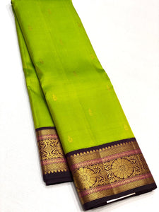 Spring Green & Plum 2gm Zari Elegance Kanchipuram Handloom Silk Saree SS22111