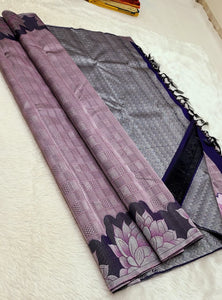 Classic Onion Pink & Navy Blue 2gm Zari Kanchipuram Handloom Silk Saree SS26363