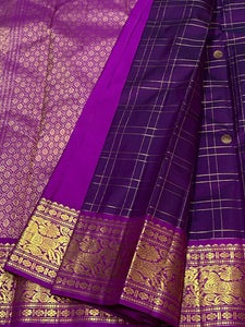 Classic Eminence Violet & Fuchsia Pink 2gm Zari Vaira Oosi Elegance Kanchipuram Handloom Silk Saree SS25324