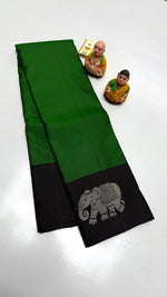 Load image into Gallery viewer, Classic Green &amp; Charcoal Black Elegance Handloom Soft Silk Saree SS24187
