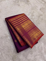 Load image into Gallery viewer, Classic Plum Wine &amp; Sunset Orange Bridal Elegance Kanchipuram Handloom Silk Saree SS27251
