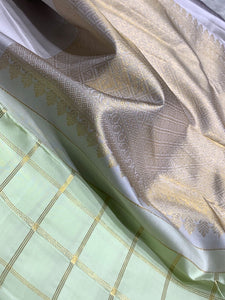 Classic Grey & Lime 2gm Zari Kanchipuram Handloom Silk Saree SS25930