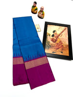 Load image into Gallery viewer, Classic Azure Blue &amp; Creamy Purple Korvai Elegance Kanchipuram Handloom Silk Saree SS24066
