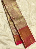 Load image into Gallery viewer, Classic Pastel Cocoa &amp; Chilli Red 2gm Zari Tissue Brocade Bridal Elegance Kanchipuram Handloom Silk Saree SS27093
