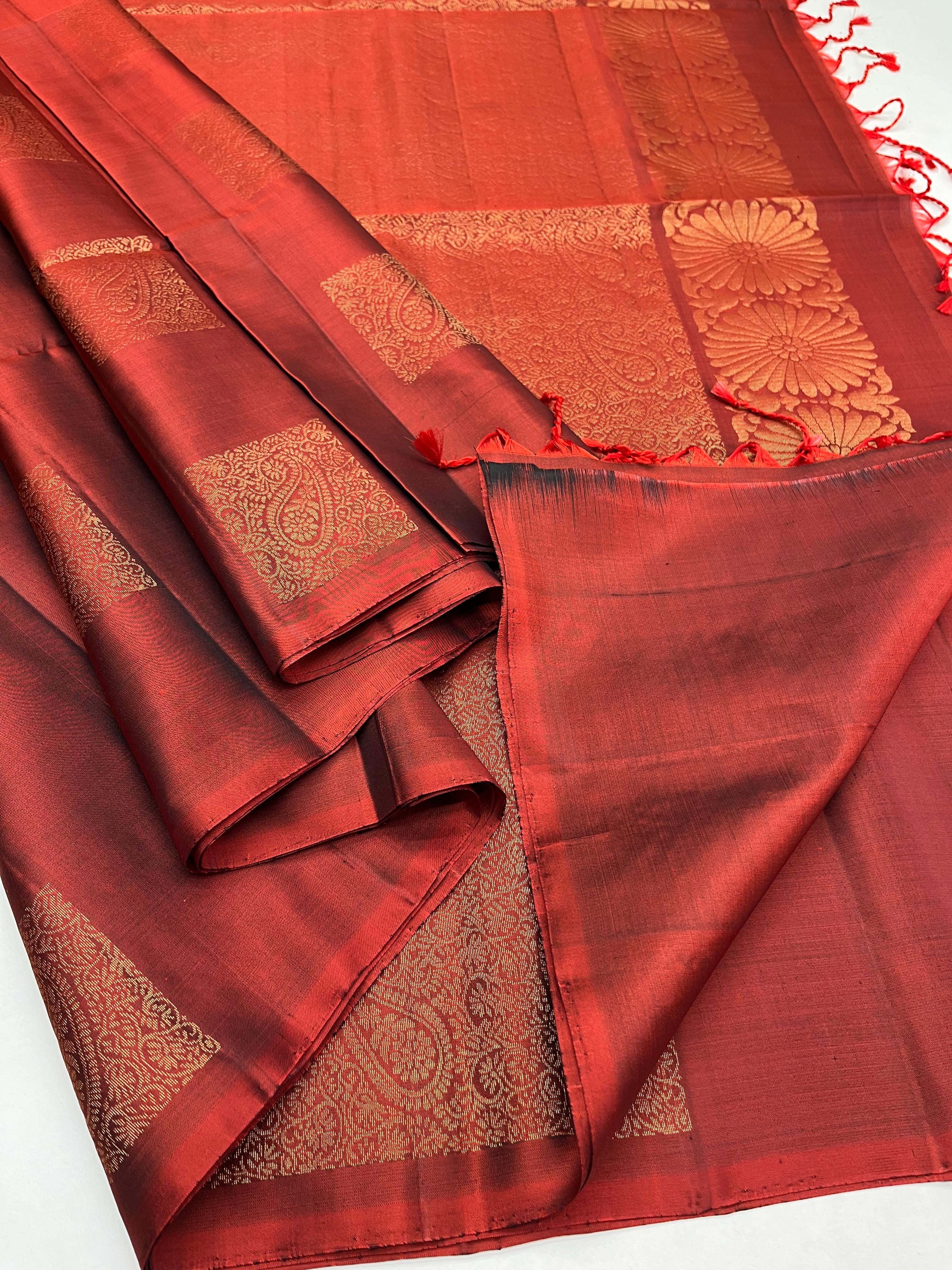 Classic Brick Red Elegance Handloom Soft Silk Saree SS24150