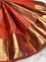 Load image into Gallery viewer, Classic Vivid Orange 2gm Zari Bridal Elegance Kanchipuram Handloom Silk Saree SS28248
