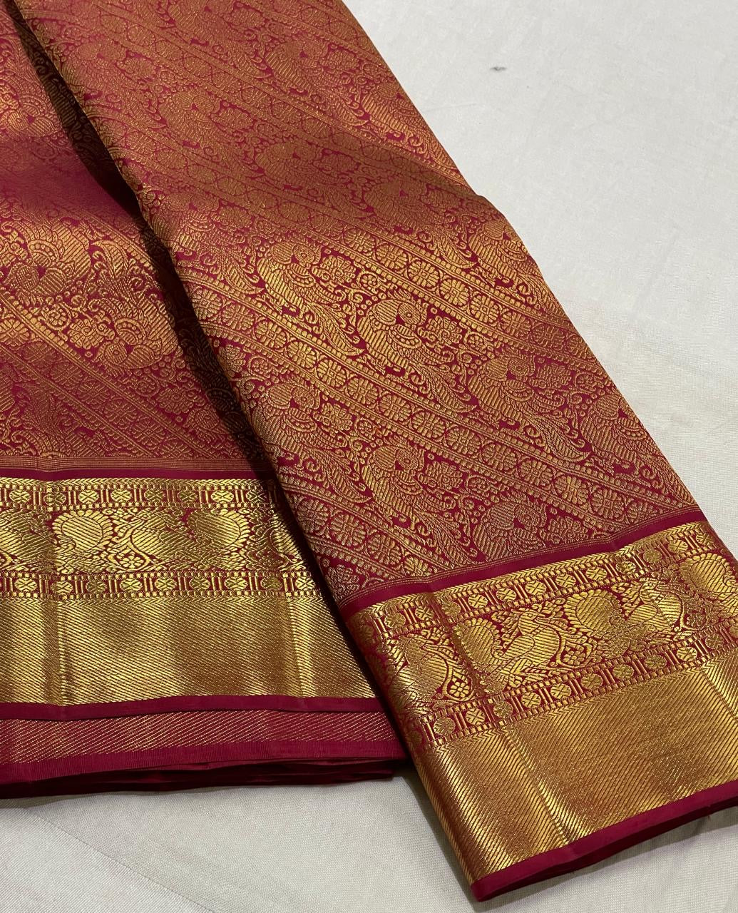 Classic Berry Pink Red 2gm Zari Brocade Bridal Elegance Kanchipuram Handloom Silk Saree SS25734