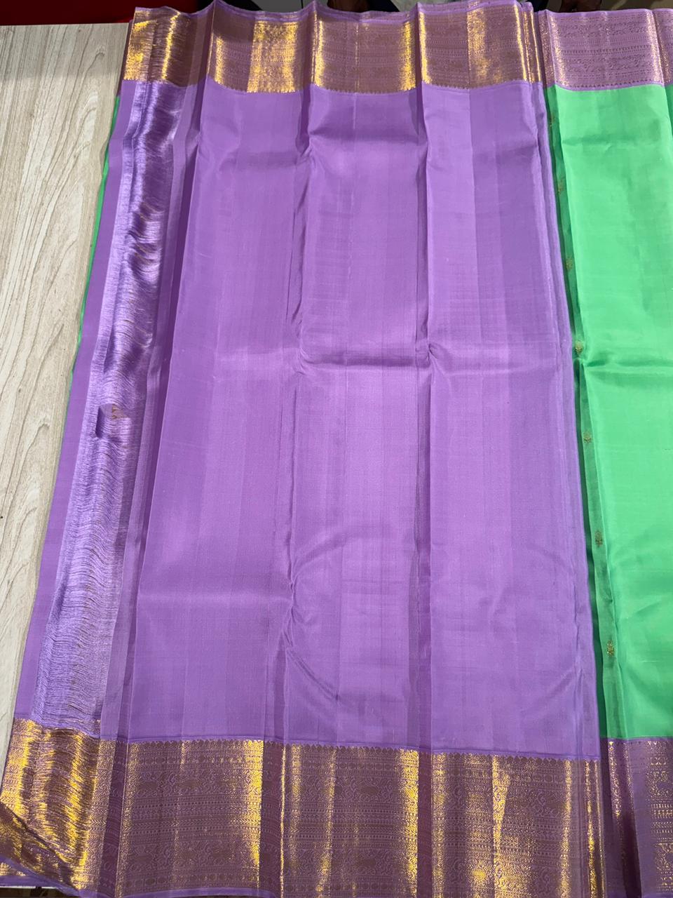 Classic Rama Green & Lavender 1gm Zari Kanchipuram Handloom Silk Saree SS26459