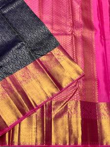 Classic Navy Blue & Fuchsia Pink 2gm Zari Bridal Elegance Kanchipuram Handloom Silk Saree SS25833
