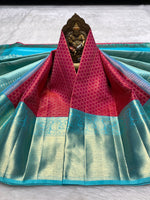 Load image into Gallery viewer, Classic Cherry Pink &amp; Sky Blue 2gm Zari Bridal Elegance Kanchipuram Handloom Silk Saree SS27507
