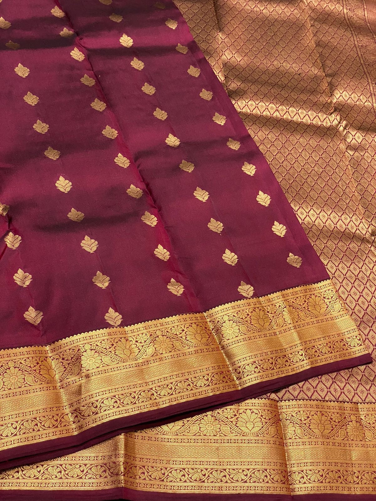 Classic Burgundy Maroon 1gm Zari Elegance Kanchipuram Handloom Silk Saree SS23474