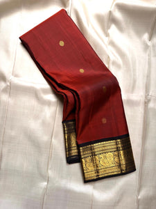 Classic Reddish Brown & Charcoal Black Kanchipuram Handloom Silk Saree SS25902