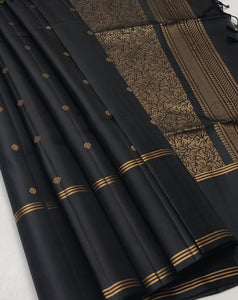 Classic Charcoal Black Elegance Handloom Soft Silk Saree SS25546