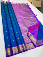 Load image into Gallery viewer, Classic Azure Blue &amp; Purple 2gm Zari Elegance Kanchipuram Handloom Silk Saree SS23752
