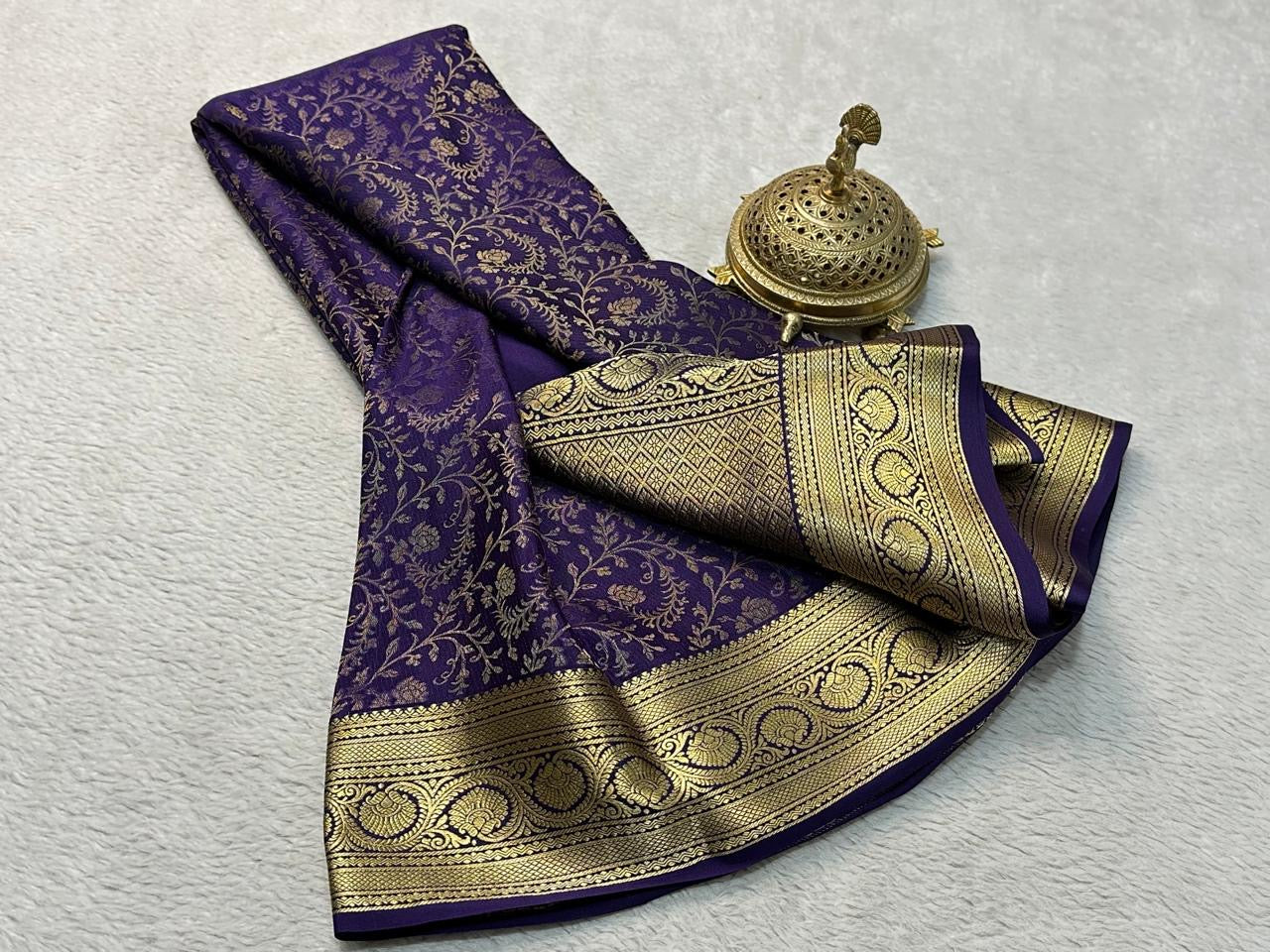 Classic Midnight Purple Brocade Elegance Mysore Silk Saree SS23906