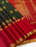 Load image into Gallery viewer, Classic Bottle Green &amp; Reddish Maroon Chocolate 3gm Zari Elegance Kanchipuram Handloom Silk Saree SS27561

