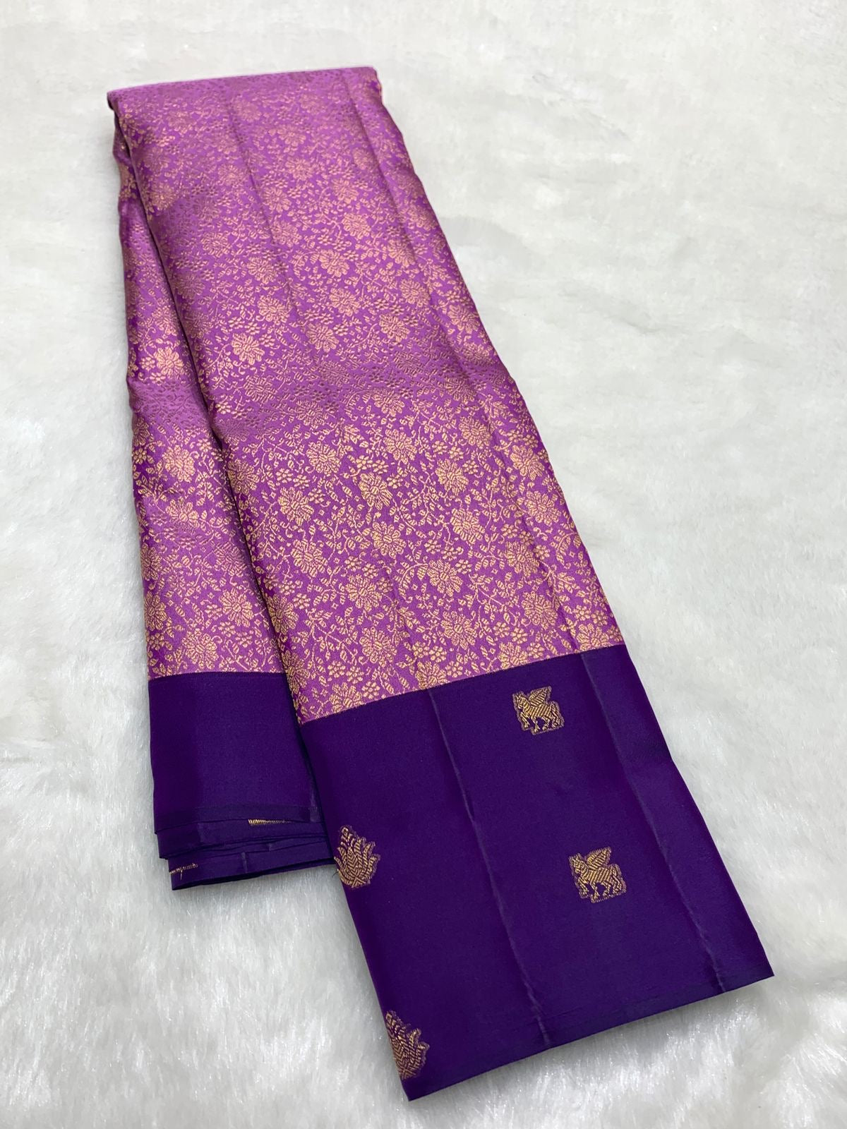 Classic Lilac Pink & Purple 2gm Zari Elegance Kanchipuram Handloom Silk Saree SS25366