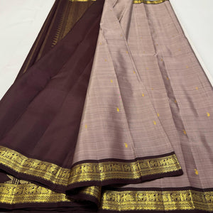 Classic Cocoa & Chocolate Brown 1gm Zari Elegance Kanchipuram Handloom Silk Saree SS24548