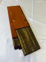 Load image into Gallery viewer, Classic Rustic Orange &amp; Brown 2gm Zari Elegance Kanchipuram Handloom Silk Saree SS27909
