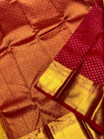 Load image into Gallery viewer, Classic Mustard &amp; Red 2gm Zari Elegance Kanchipuram Handloom Silk Saree SS24786
