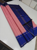 Load image into Gallery viewer, Classic Peachy Rose &amp; Royal Blue 2gm Zari Traditional Korvai Elegance Kanchipuram Handloom Silk Saree SS27976
