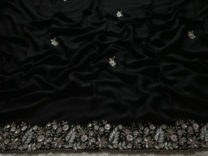 Classic Charcoal Black Elegance Chiffon Crepe Saree SS23926