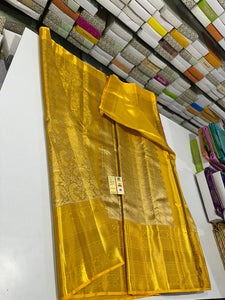 Classic Golden Yellow Bridal Elegance Kanchipuram Handloom Silk Saree SS24675