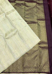 Classic Cream & Coffee Brown 2gm Zari Kanchipuram Handloom Silk Saree SS25851